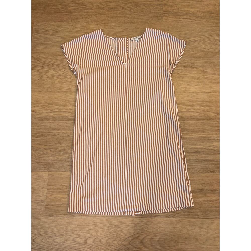 Madewell brown & white stripe short sleeve shift dress with large buttons XS